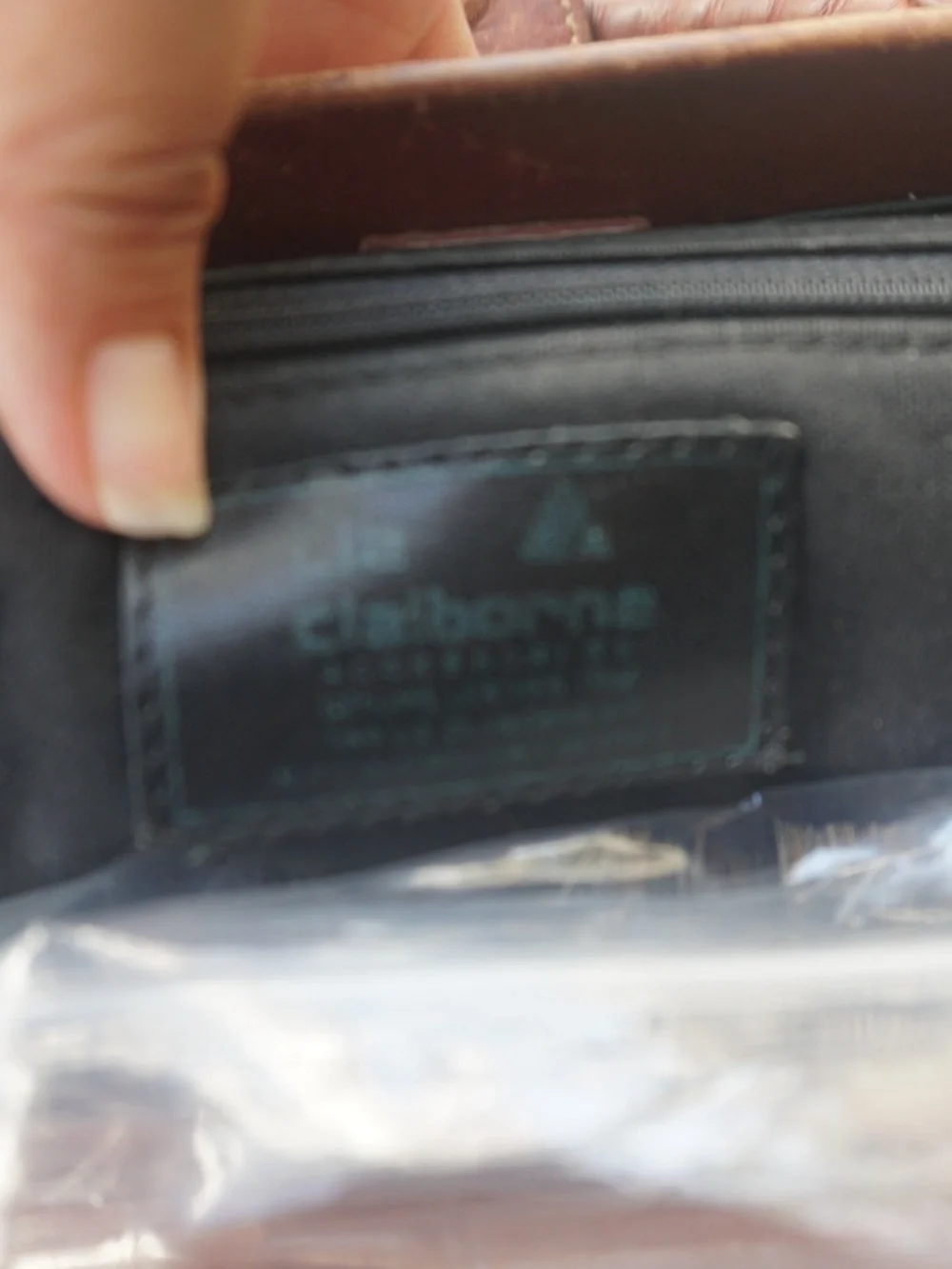 Liz Claiborne Black Floral Tapestry Satchel with Brown Trim small